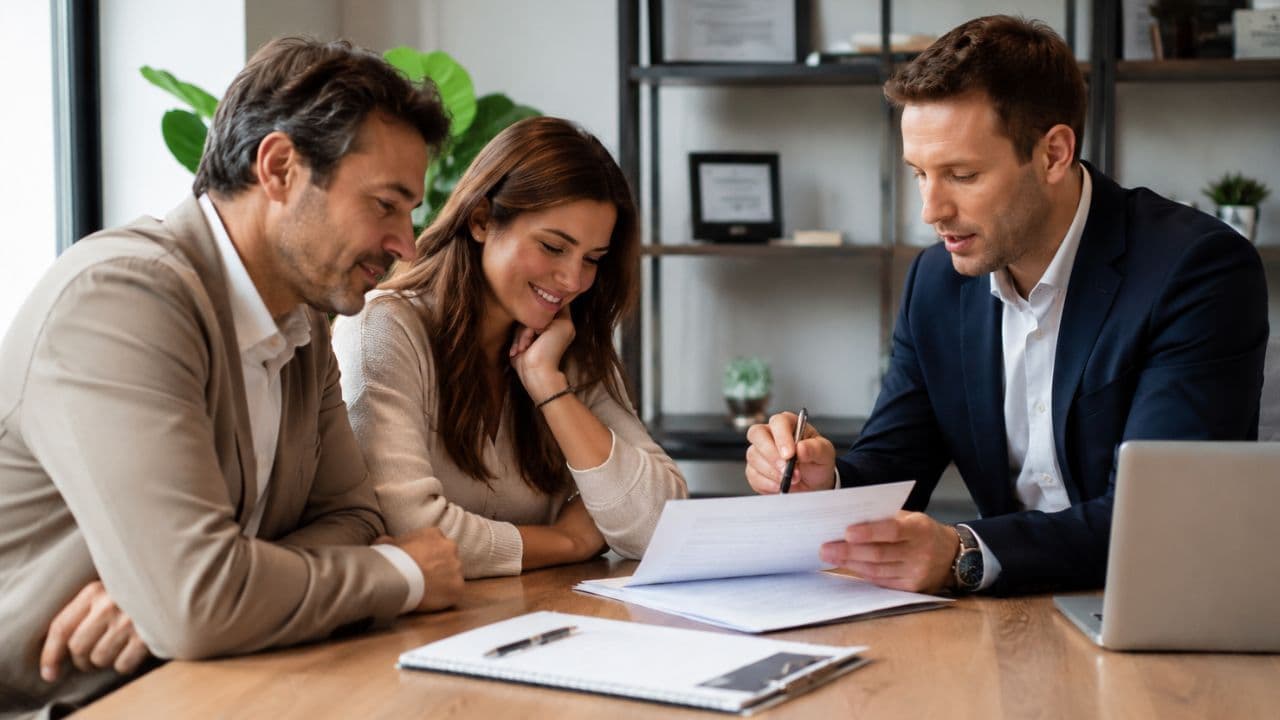 Compradores y vendedores reunidos durante una operación de compraventa de vivienda