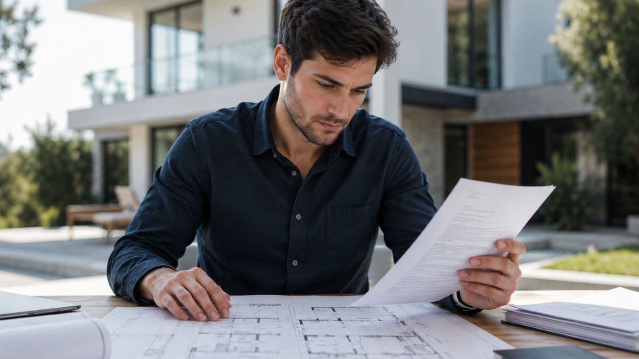 Arquitecto revisando la documentación de una vivienda para obtener la cédula de habitabilidad